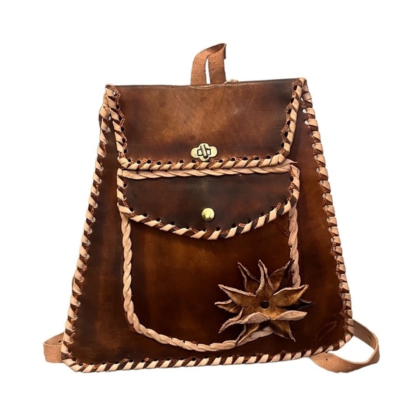 NWOT ONE OF A KIND LEATHER BACKPACK, BAG BROWN‎ AND TAN main image 4